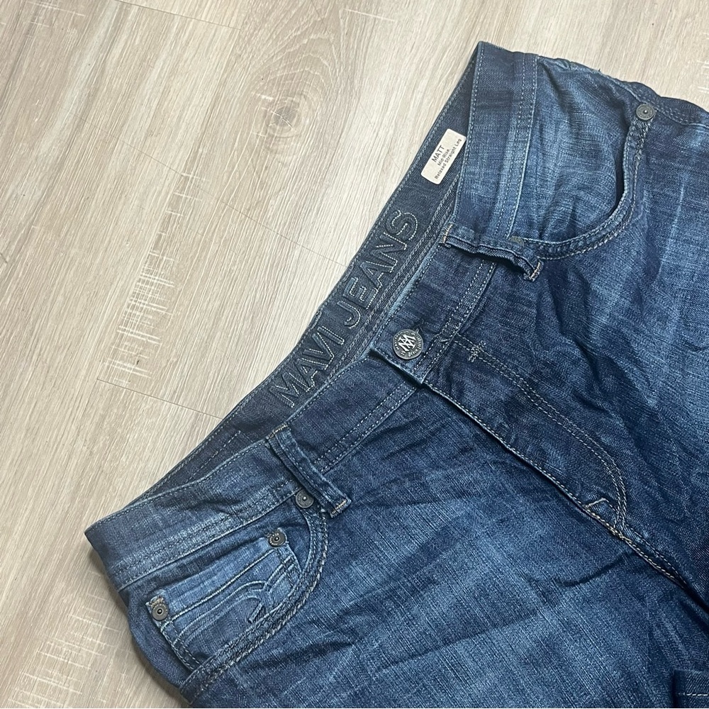 Men's Mavi MATT Mid Rise Relaxed Straight Leg Dark Wash Blue Jeans Sz 36
